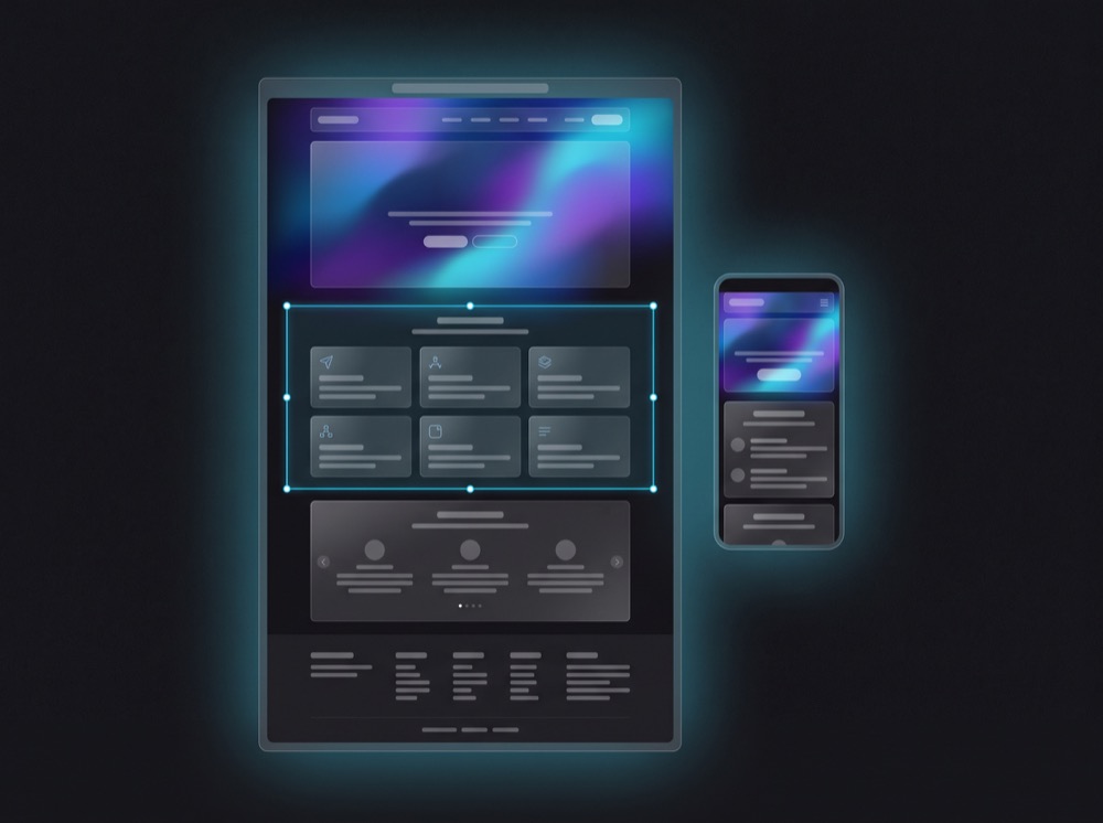 Página web completa diseñada en Figma, en escritorio y celular